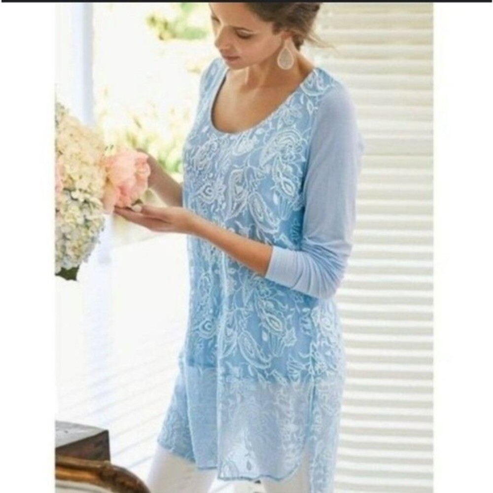 Euc Soft Surroundings Adele Silk Embroidered Tuni… - image 1